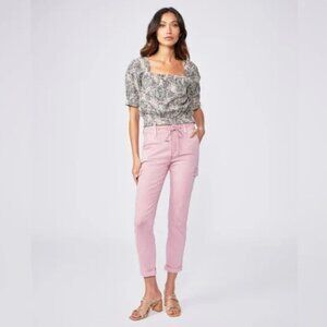 PAIGE Christy Vintage Garden Rose Pink Denim High Rise Cargo Jeans Sz 30 NWT